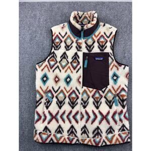 Patagonia Retro-X Vest Womens Medium Cream Tribal Windproof Fleece Jacket Large